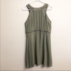 Green Suede Fall Crochet Mini Swing Dress